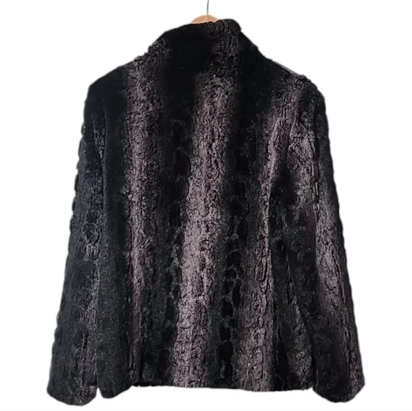 BETSEY JOHNSON Faux Fur Jacket L Super Soft Teddy Black Gray Animal Fuzzy Soft - Picture 4 of 10